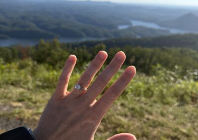 Engagement ring with mountain lake view